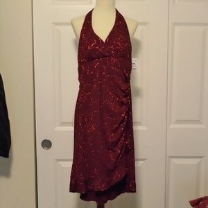 Red Prom Dress Formal Floral Rose Ruched Sparkly Glitter Mariposa Cocktail Party
